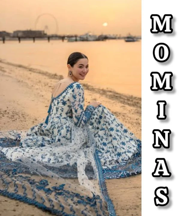 Faiza Saqlain Jehona Kalidar Blue and White Heavy Embroidered Suit MC-017
